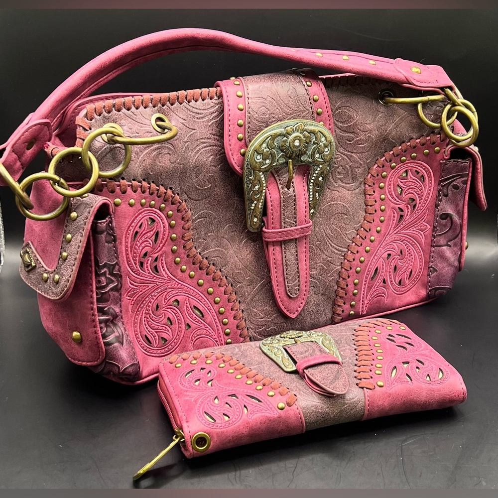Montana West-Elegant Pink Embossed Handbag/Wallet Set,Western,New‎ without tags